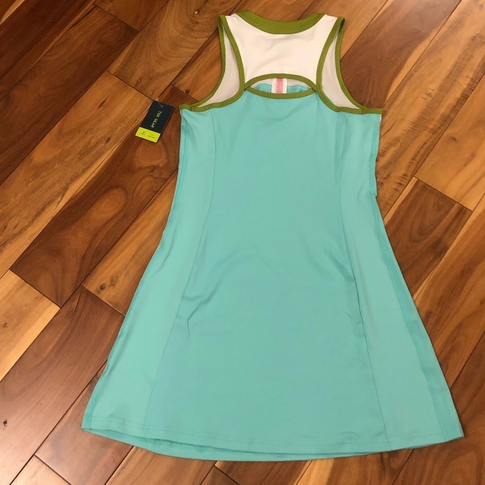 tek gear Aqua and White Athletic Tank Dress with Olive Trim - Picture 2 of 3